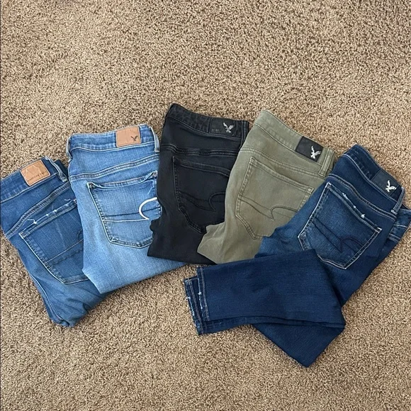 American Eagle Outfitters Skinny Jeans Lot - Light Blue, Black, Olive, Dark Blue - Picture 1 of 3